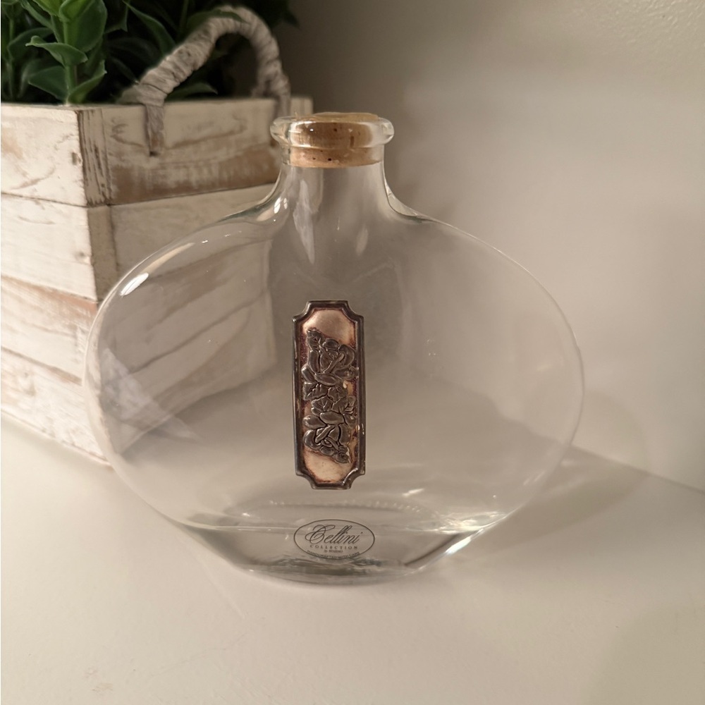 Cellini Perfume Bottle Elegant Large Glass Vase with Silver Accent Vintage